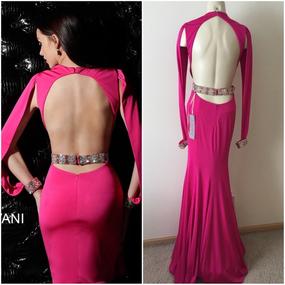 Hot Pink Plunging Neckline Open Back Gown NM61684 - Picture 5 of 8